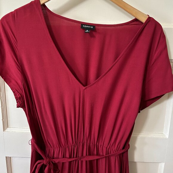 Torrid Red V-Neck tiered tea length dress - Picture 2 of 5